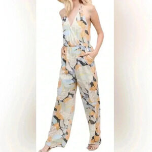 fab'rik Floral Jumpsuit in Cream and Black
